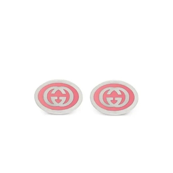 NWT GUCCI Interlocking G Sterling Silver 925 Pink Enamel Earrings - Picture 1 of 11